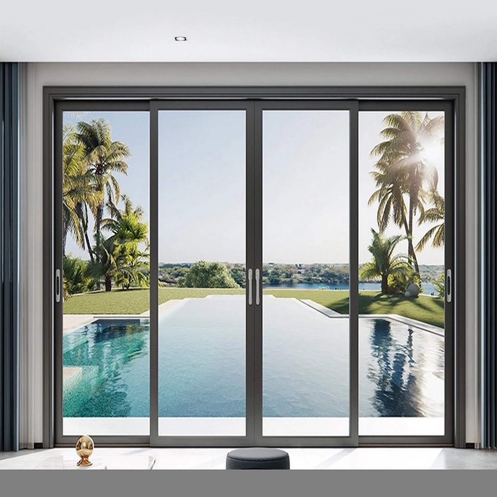 Modern 4-panel sliding glass door overlooking pool — Gainesville, FL