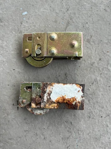 Sliding door roller replacement — before and after comparison